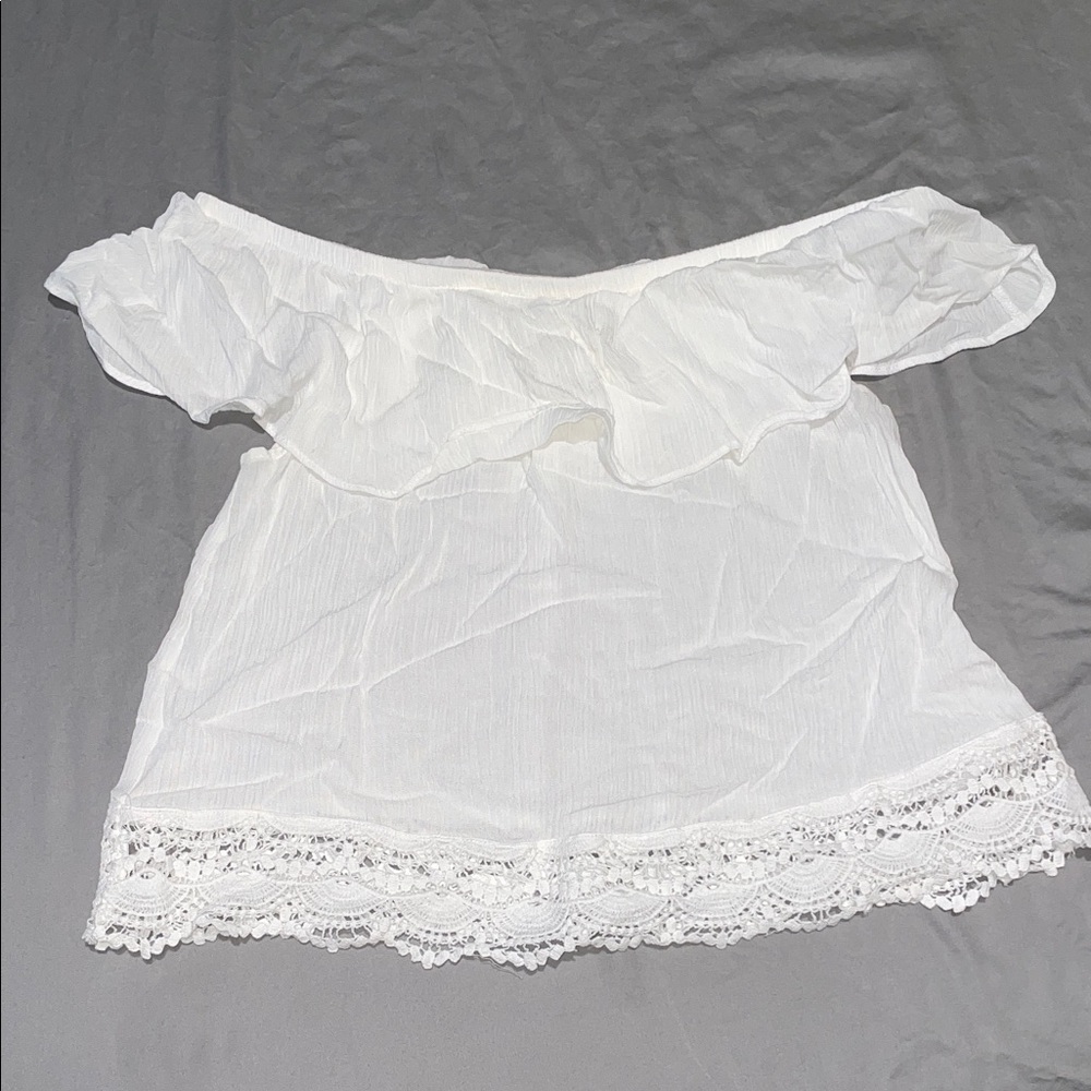 Elegant Off-Shoulder White Lace Trim Top